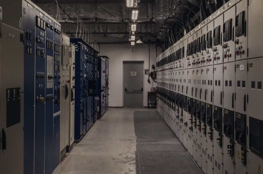 Aisle of electrical switchgear and panelboards